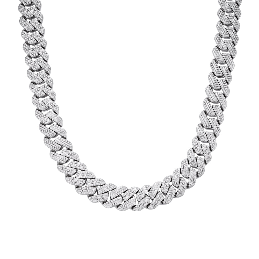 Sterling Silver Moissanite 16mm Square Cuban Chain 22 Inch Necklace 30-1/2 Ctw