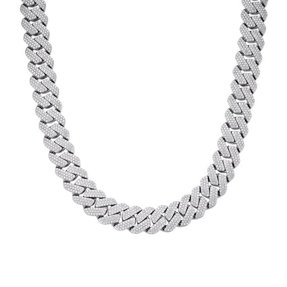 Sterling Silver Moissanite 16mm Square Cuban Chain 22 Inch Necklace 30-1/2 Ctw