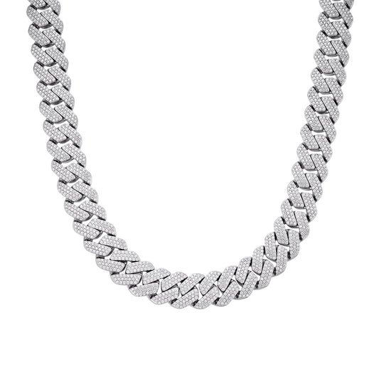 Sterling Silver Moissanite 16mm Square Cuban Chain 22 Inch Necklace 30-1/2 Ctw