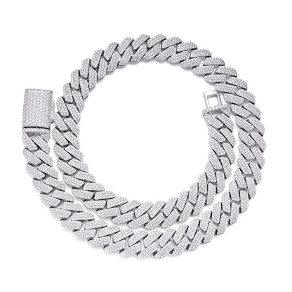 Sterling Silver Moissanite 16mm Square Cuban Chain 22 Inch Necklace 30-1/2 Ctw