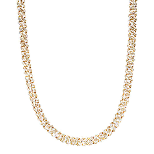 Sterling Silver Round Big Stone in Center Surrounded with Small Stones 10mm Moissanite Cuban Chain 22Inch Necklace  18-3/8 Ctw