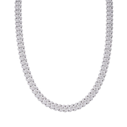 Sterling Silver Round Big Stone in Center Surrounded with Small Stones 10mm Moissanite Cuban Chain 22Inch Necklace 18-3/8 Ctw