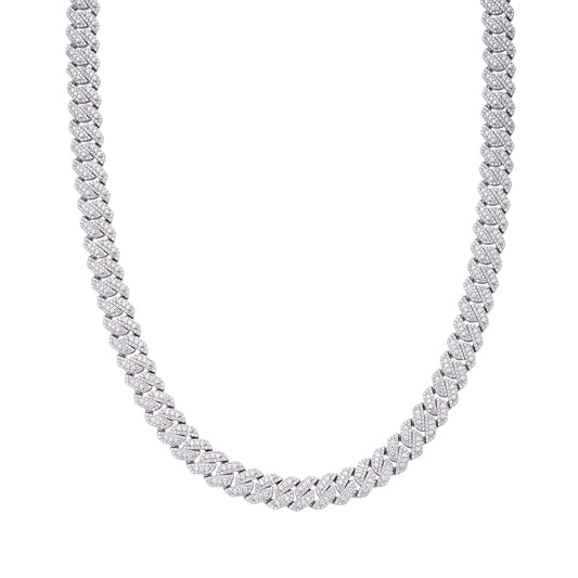 Sterling Silver Round Big Stone in Center Surrounded with Small Stones 10mm Moissanite Cuban Chain 22Inch Necklace 18-3/8 Ctw