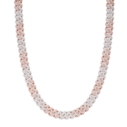Sterling Silver Round Big Stone in Center Surrounded with Small Stones 10mm Moissanite Cuban Chain 22Inch Necklace 18-3/8 Ctw