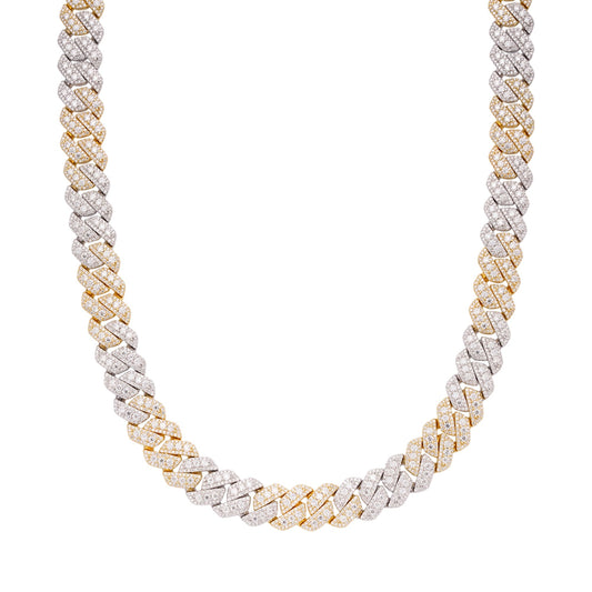 Sterling Silver Round Big Stone in Center Surrounded with Small Stones 12mm Moissanite Cuban Chain 22Inch Necklace 30 Ctw