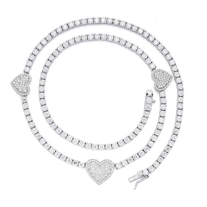 Sterling Silver Round Moissanite 15mm Heart Designer With 3mm Tennis Chain 18 Inch Necklace 1-1/3 Ctw
