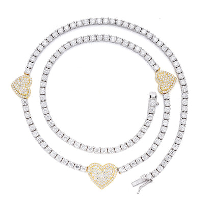 Sterling Silver Round Moissanite 15mm Heart Designer With 3mm Tennis Chain 18 Inch Necklace 1-1/3 Ctw