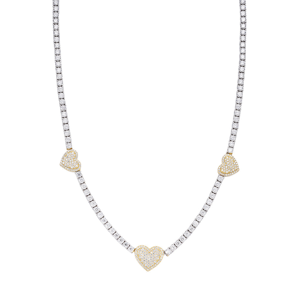 Sterling Silver Round Moissanite 15mm Heart Designer With 3mm Tennis Chain 18 Inch Necklace 1-1/3 Ctw