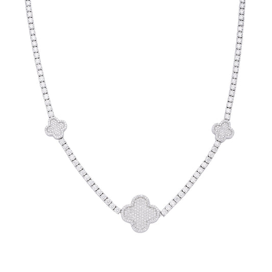 Sterling Silver Round Moissanite 15mm Designer With 3mm Tennis Chain 18 Inch Necklace 1 Ctw