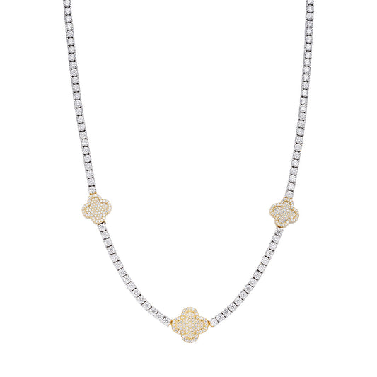 Sterling Silver Round Moissanite 15mm Designer With 3mm Tennis Chain 18 Inch Necklace 1 Ctw