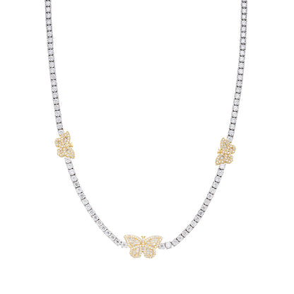 Sterling Silver Round Baguette Moissanite Butterfly Designer 18 Inch Necklace 1-5/8 Ctw