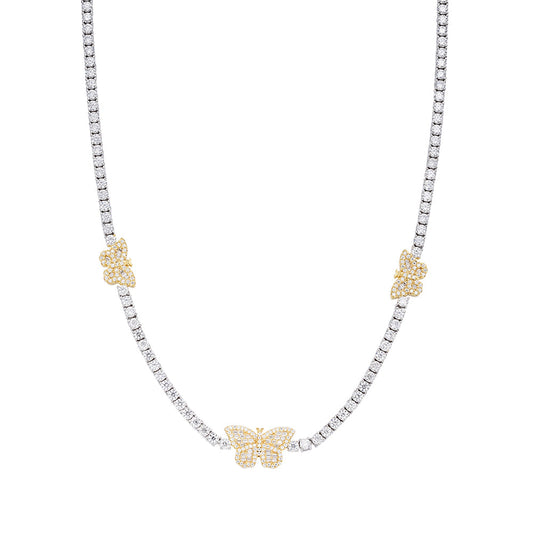 Sterling Silver Round Baguette Moissanite Butterfly Designer 18 Inch Necklace 1-5/8 Ctw
