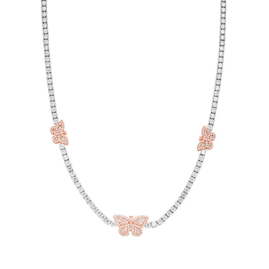 Sterling Silver Round Baguette Moissanite Butterfly Designer 18 Inch Necklace 1-5/8 Ctw