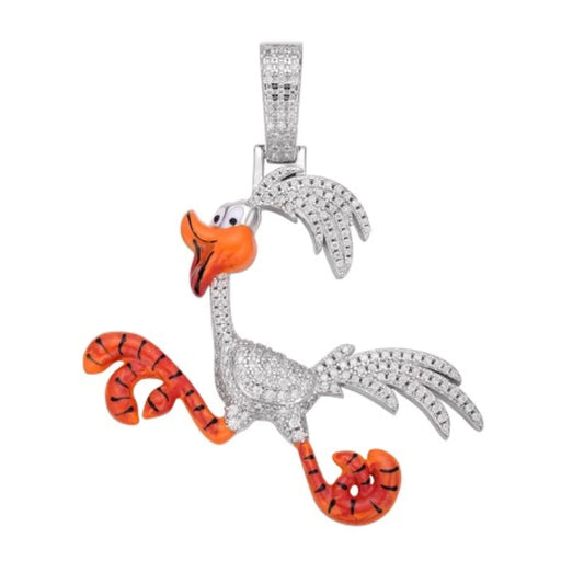 Sterling Silver Moissanite Enamel Bird Animal Pendant 7/8 Ctw