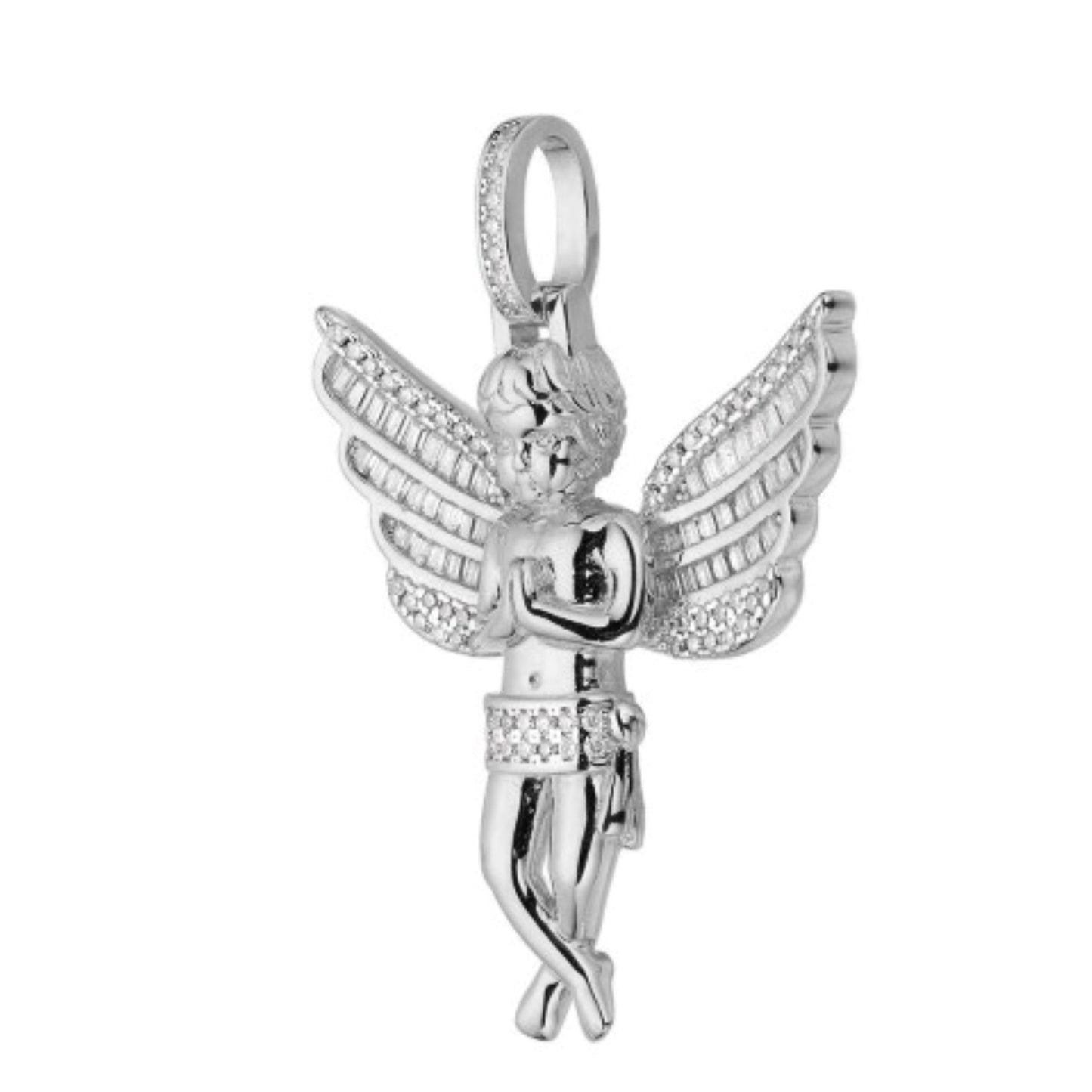 Sterling Silver Moissanite Angel Wings Religious Pendant 1-1/2 Ctw