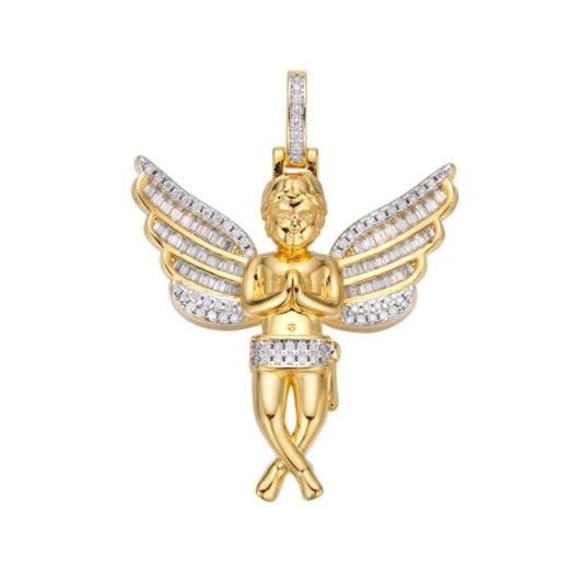 Sterling Silver Moissanite Angel Wings Religious Pendant 1-1/2 Ctw