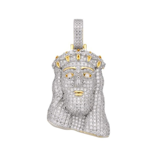 Sterling Silver Moissanite Jesus Face Religious Pendant 3-1/3 Ctw
