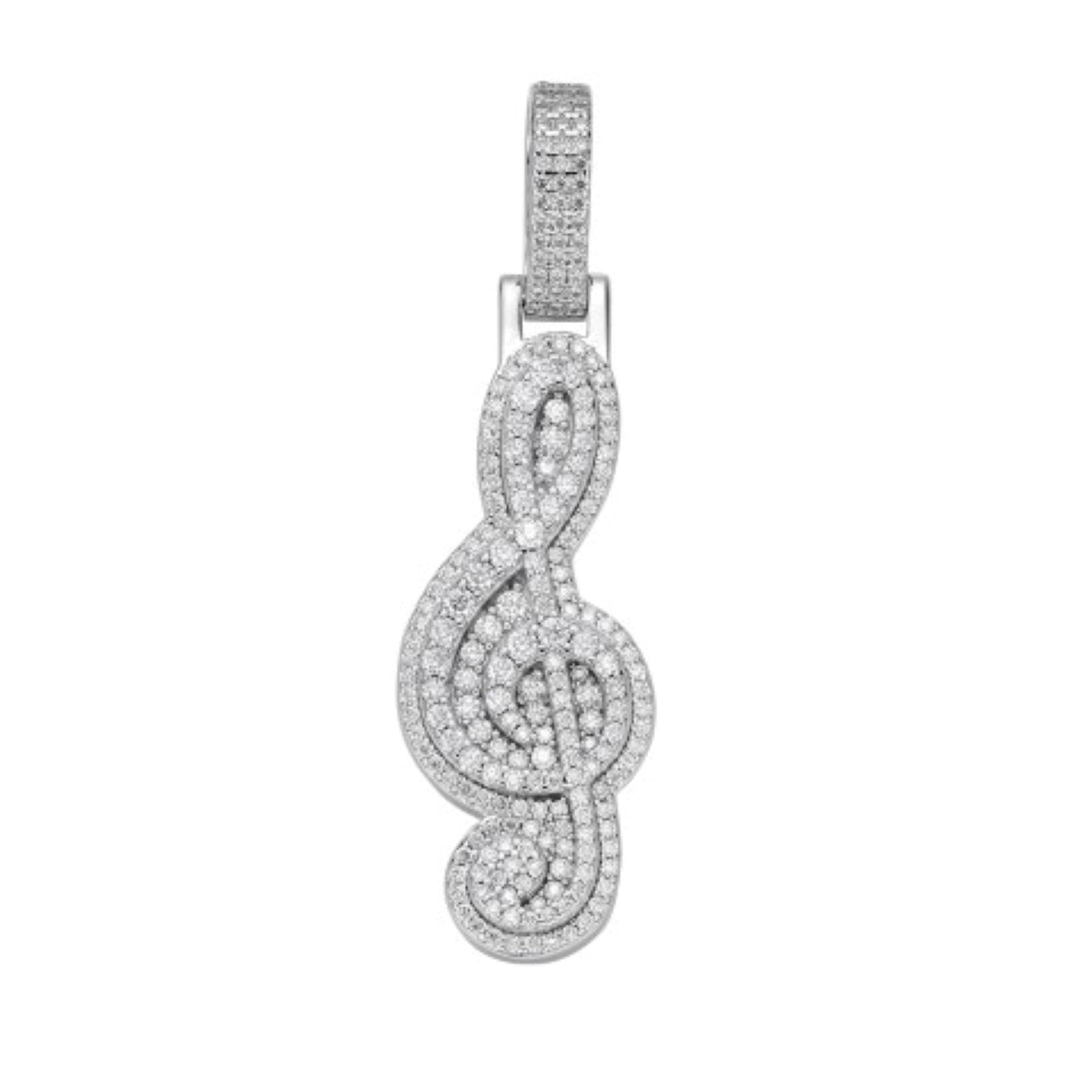 Sterling Silver Moissanite Music Note Symbol Pendant 1-5/8 Ctw