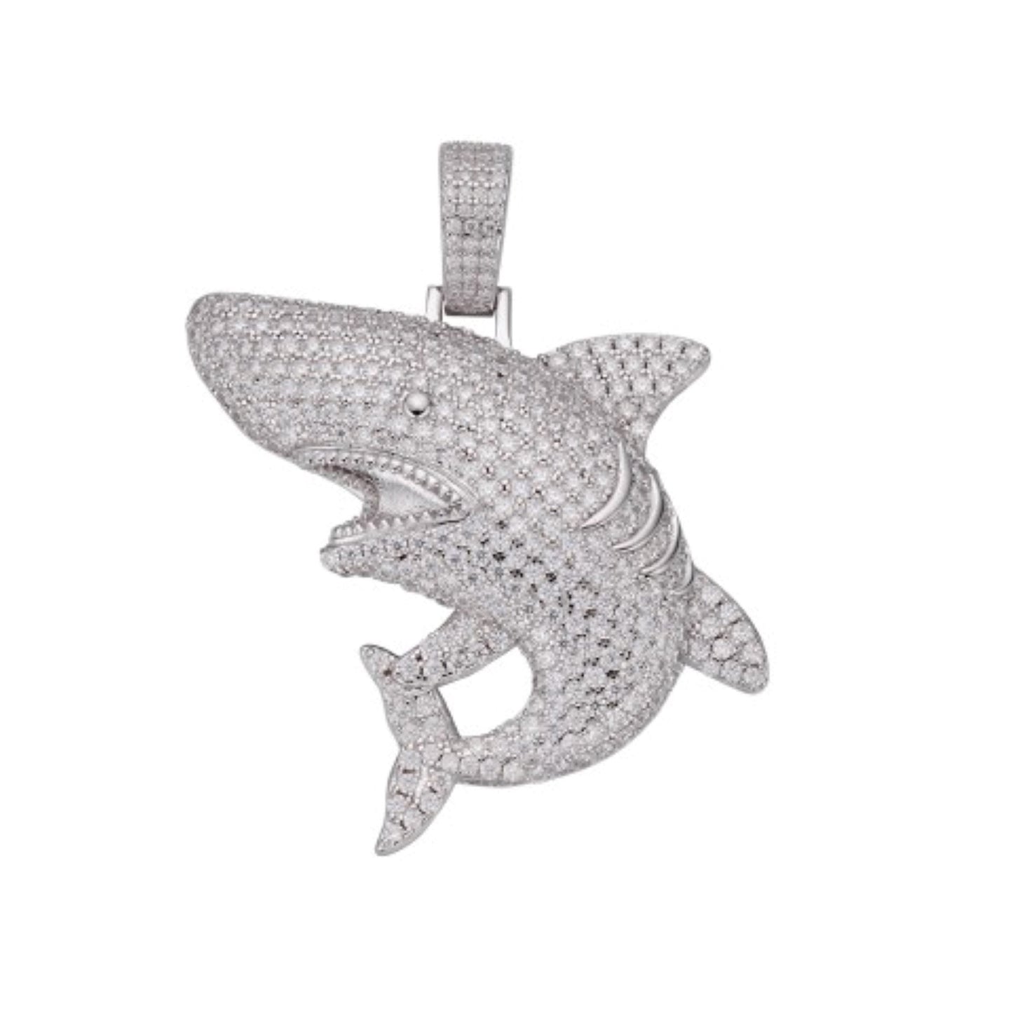 Sterling Silver Moissanite Shark Fish Animal Pendant 3-7/8 Ctw