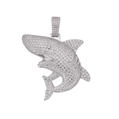 Sterling Silver Moissanite Shark Fish Animal Pendant 3-7/8 Ctw