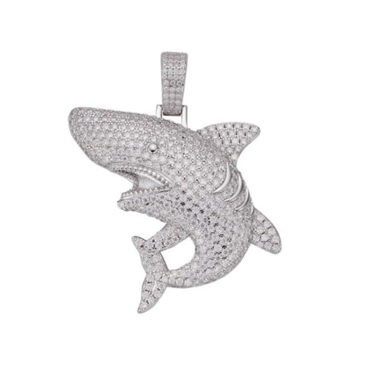 Sterling Silver Moissanite Shark Fish Animal Pendant 3-7/8 Ctw