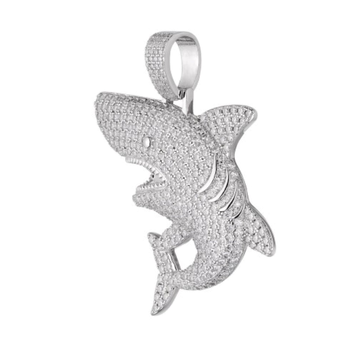 Sterling Silver Moissanite Shark Fish Animal Pendant 3-7/8 Ctw