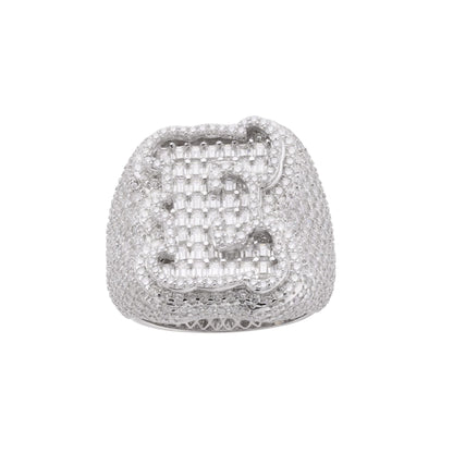 Sterling Silver Round Baugette Moissanite Albhabet E letter Initial Size 10 Men Ring 7-1/4 Ctw