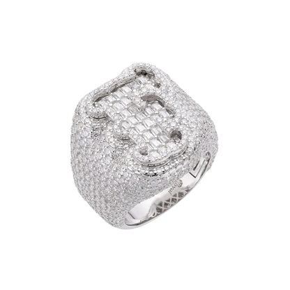 Sterling Silver Round Baugette Moissanite Albhabet F letter Initial Size 10 Men Ring 7-1/4 Ctw