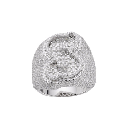 Sterling Silver Round Baugette Moissanite Albhabet S letter Initial Size 10 Men Ring 7-3/8 Ctw