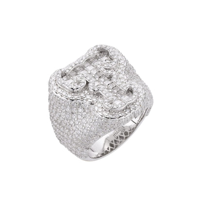 Sterling Silver Round Baugette Moissanite Albhabet T letter Initial Size 10 Men Ring 6-3/4 Ctw