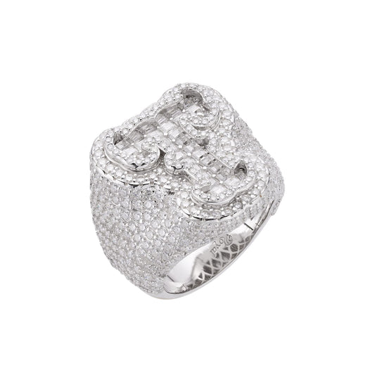 Sterling Silver Round Baugette Moissanite Albhabet T letter Initial Size 10 Men Ring 6-3/4 Ctw