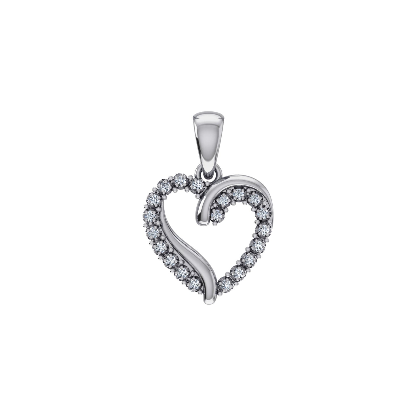 10K White Gold Round Diamond Open Heart Pendant 1/10 Ctw