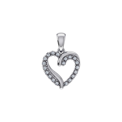 10K White Gold Round Diamond Open Heart Pendant 1/10 Ctw