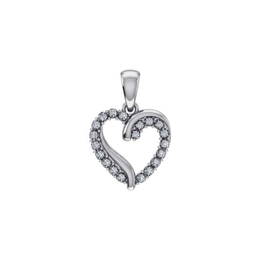 10K White Gold Round Diamond Open Heart Pendant 1/10 Ctw