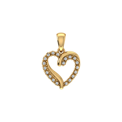 10K Yellow Gold Round Diamond Open Heart Pendant 1/10 Ctw