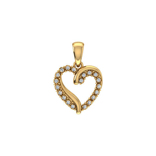 10K Yellow Gold Round Diamond Open Heart Pendant 1/10 Ctw