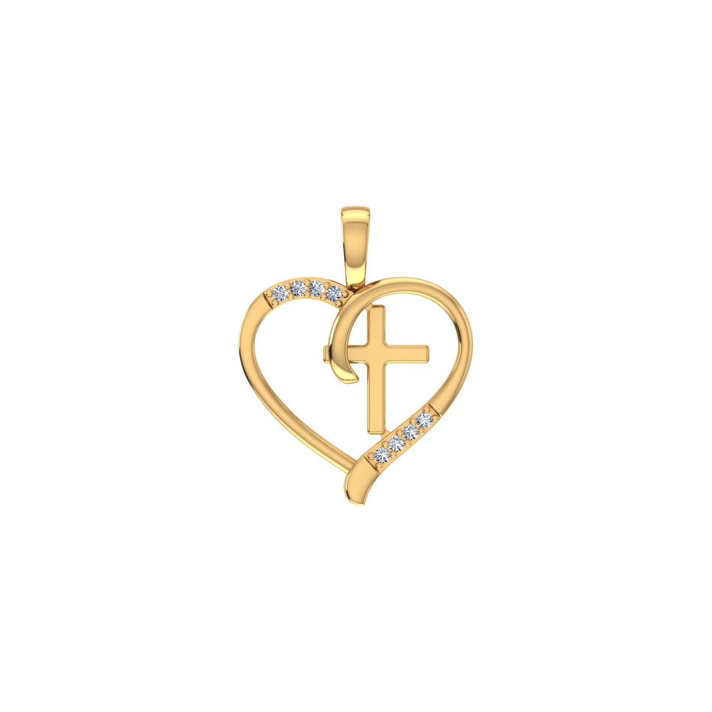 10K Yellow Gold Round Diamond Heart with Cross Pendant 1/25 Ctw