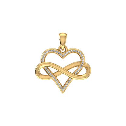 10K Yellow Gold Round Diamond Heart Shape Infinity Pendant 1/10 Ctw