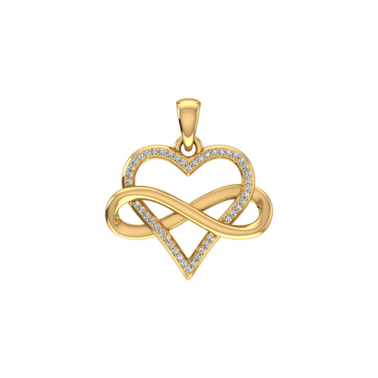 10K Yellow Gold Round Diamond Heart Shape Infinity Pendant 1/10 Ctw