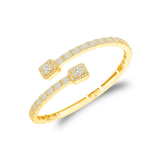 Sterling Silver Moissanite Round & Baguette Bangle Bracelet  3 Ctw