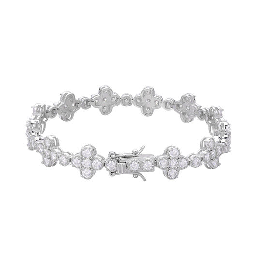 Sterling Silver Round Moissanite Designer Bracelet 7 Inch 7-1/3 Ctw