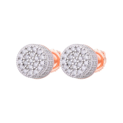 Sterling Silver Round Moissanite Cluster Designer Stud Earrings 7/8 Ctw