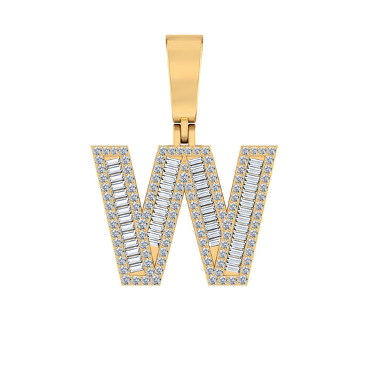 10K Yellow Gold Baguette Diamond Initial W Letter Pendant 5/8 Ctw