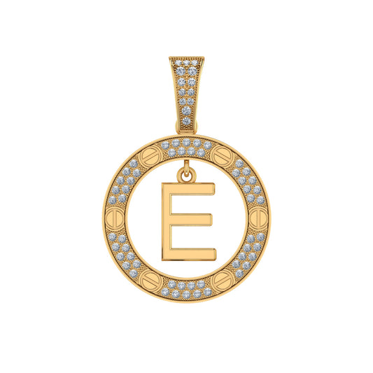 10K Yellow Gold Round Diamond E Letter Initial Pendant 1/5 Ctw