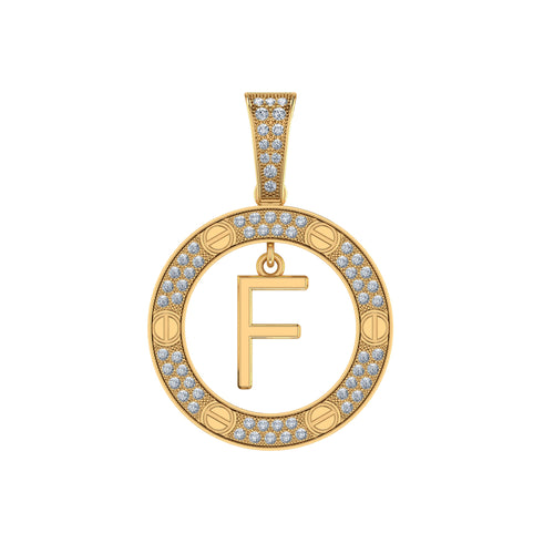 10K Yellow Gold Round Diamond F Letter Initial Pendant 1/5 Ctw