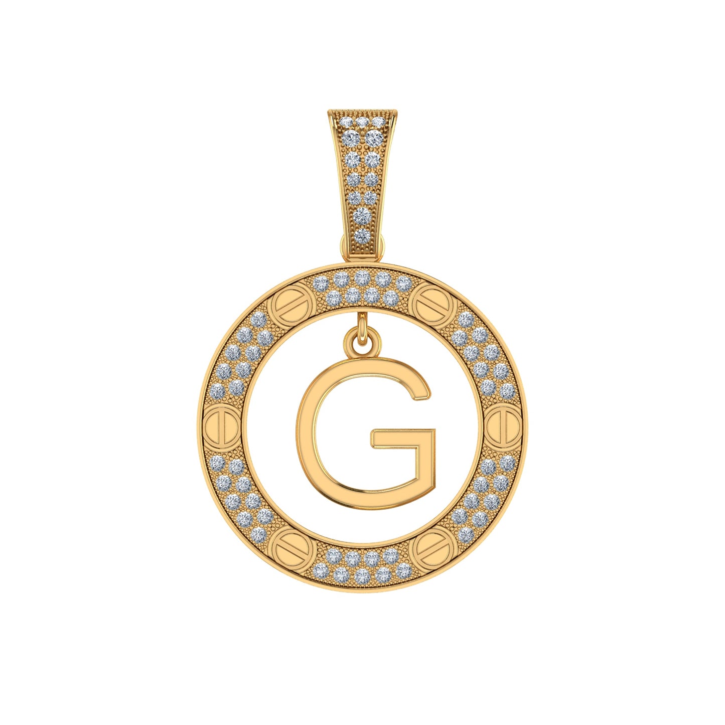 10K Yellow Gold Round Diamond G Letter Initial Pendant 1/5 Ctw