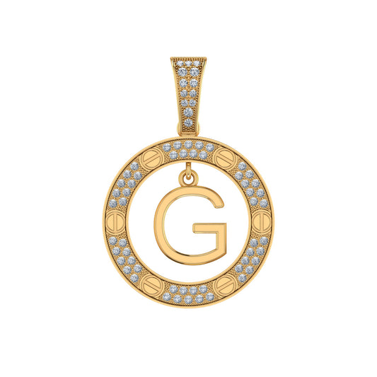 10K Yellow Gold Round Diamond G Letter Initial Pendant 1/5 Ctw