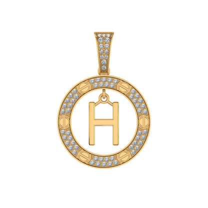 10K Yellow Gold Round Diamond H Letter Initial Pendant 1/5 Ctw