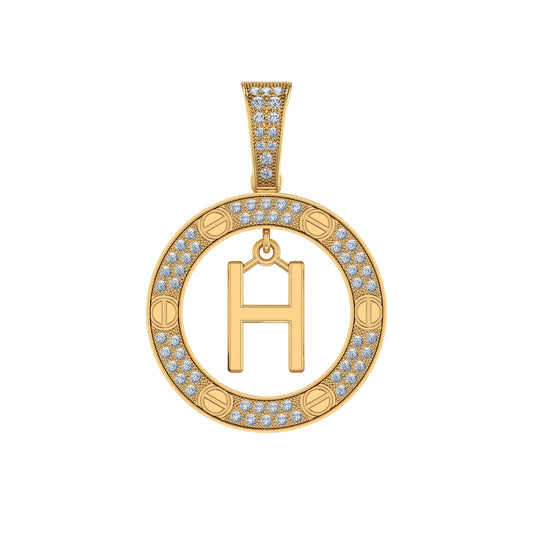 10K Yellow Gold Round Diamond H Letter Initial Pendant 1/5 Ctw