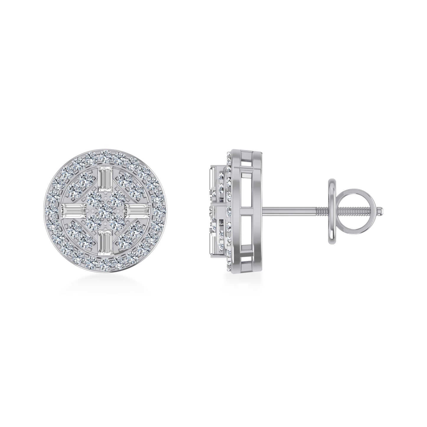 10K White Gold Round Designer Stud Earrings 1/2 Ctw